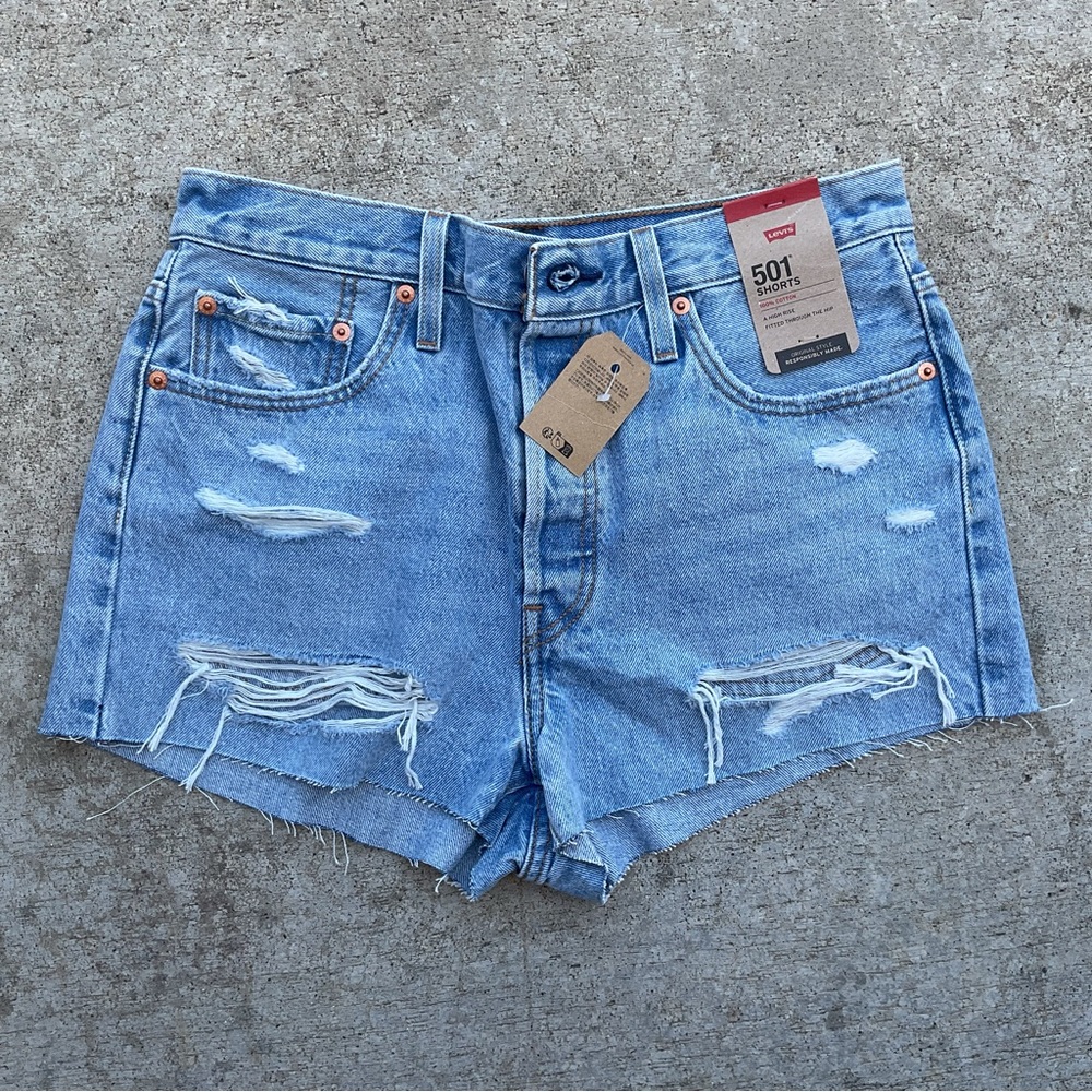 Levi's Blue Distressed Jean Shorts Casual